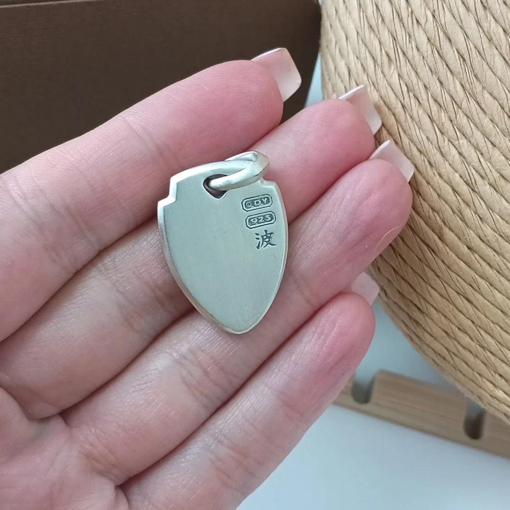 David Yurman Sterling Silver Men's Shield Waves Enhancer Pendant Amulet - Picture 2 of 2